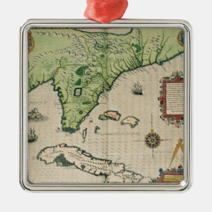 Map of Florida, from 'Brevis Narratio' Metal Ornament