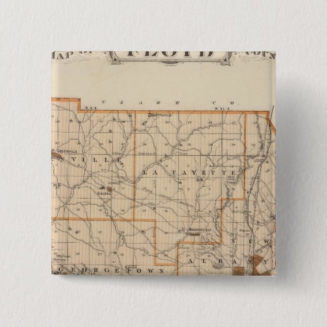 Map of Floyd County 2 Inch Square Button (Front)