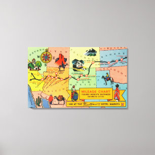 Map of Fred Harvey Hotel LocationsCA to KS Canvas Print