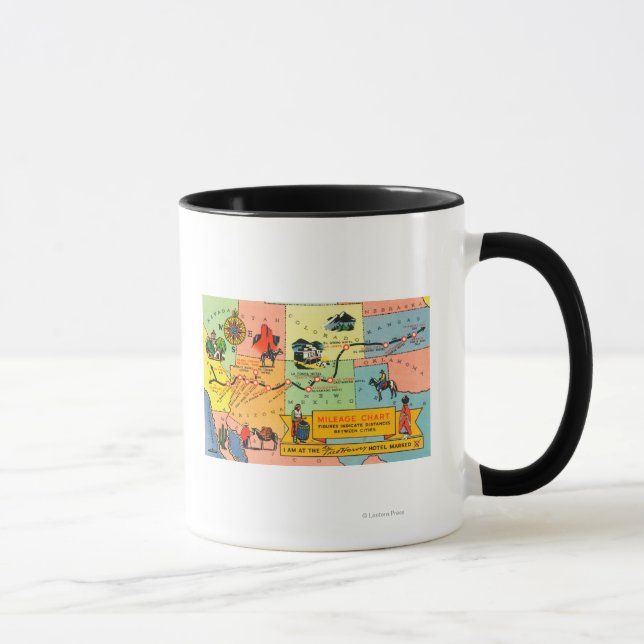 Map of Fred Harvey Hotel LocationsCA to KS Mug (Right)