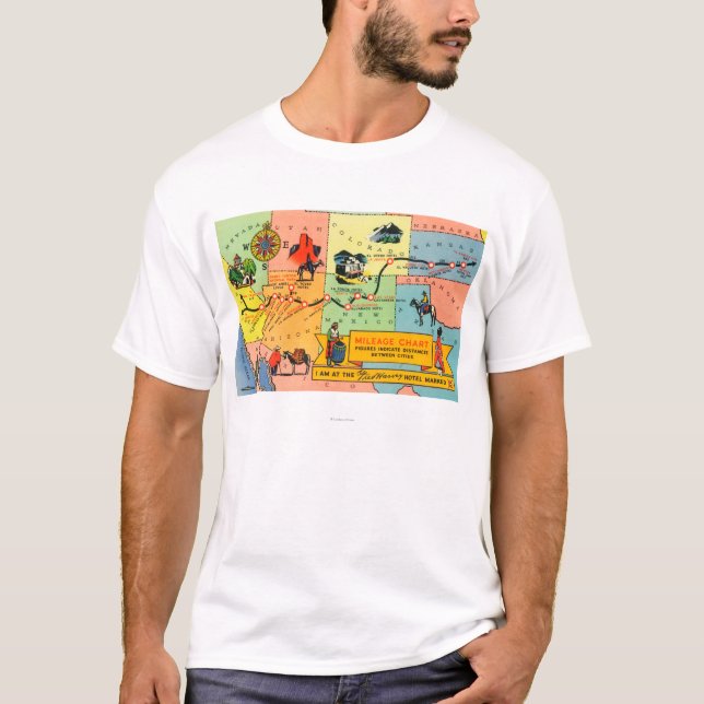 Map of Fred Harvey Hotel LocationsCA to KS T-Shirt (Front)