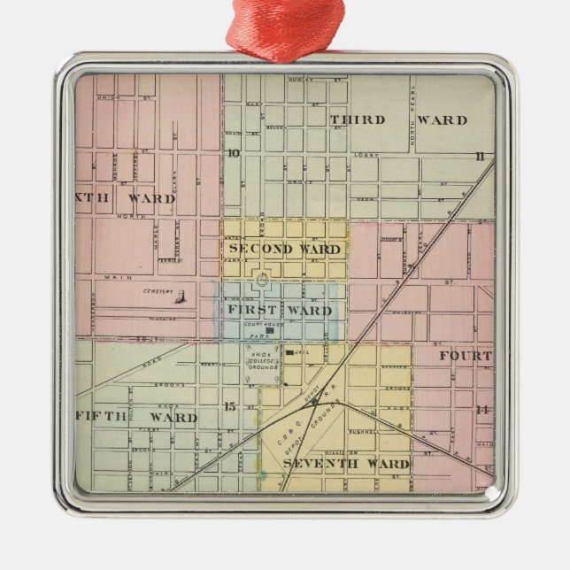 Map of Galesburg City, and Monmouth and Aledo Metal Ornament (Front)