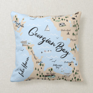 Map of Georgian Bay throw pillow