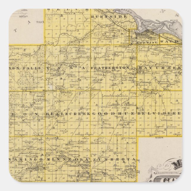 Map of Goodhue County, Minnesota Square Sticker (Front)