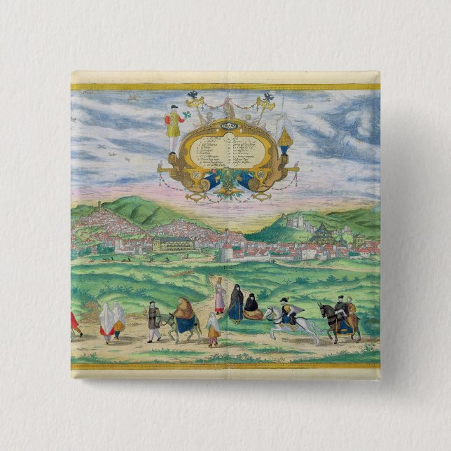 Map of Granada, from 'Civitates Orbis Terrarum' by 2 Inch Square Button (Front)