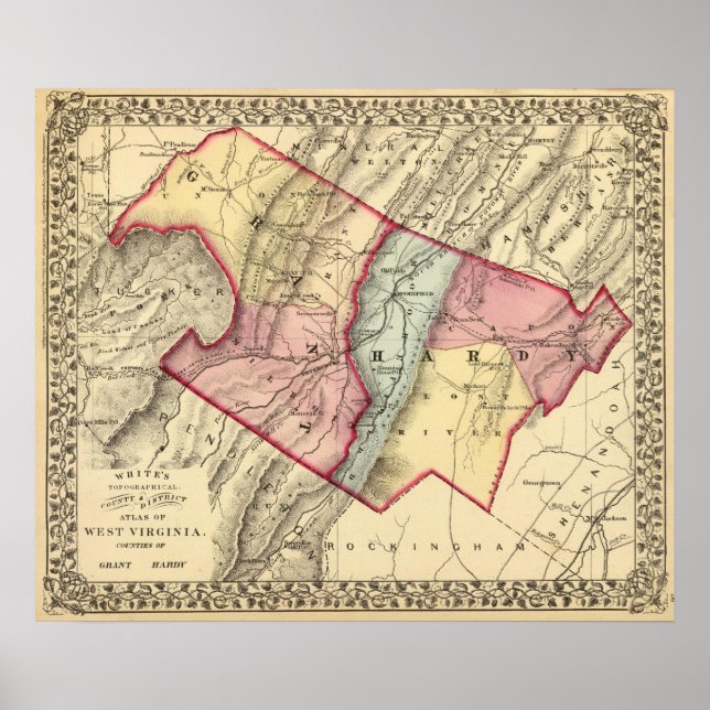 Map of Grant, Hardy counties Poster (Front)