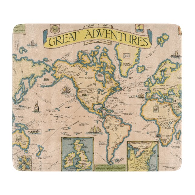 Map of Great Adventures Cutting Board (Front)