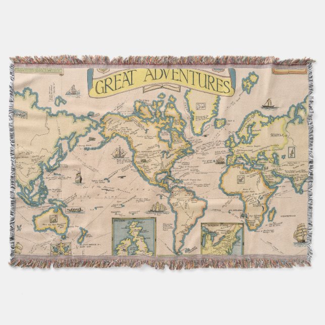 Map of Great Adventures Throw Blanket (Front)