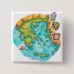 Map of Greece Isles 2 Inch Square Button
