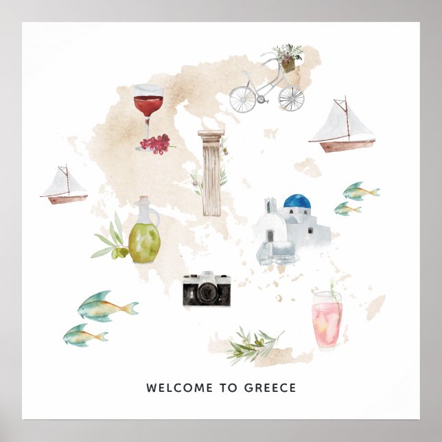 Map of Greece Welcome Poster (Front)