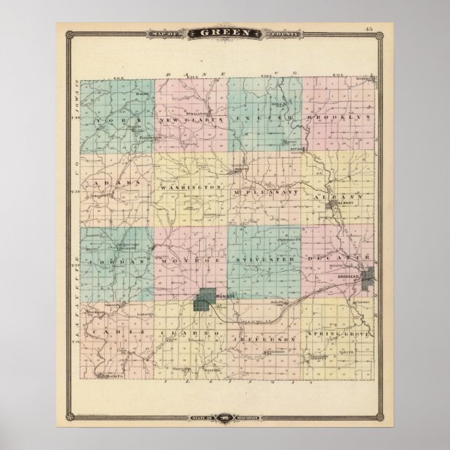 Map of Green County, State of Wisconsin Poster (Front)