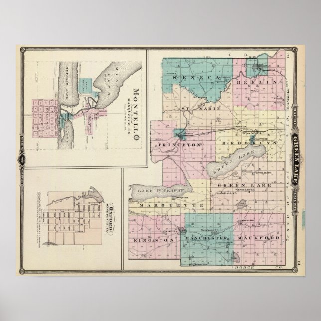 Map of Green Lake County, State of Wisconsin Poster (Front)