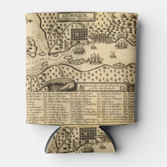 Map of Guayaquil, Ecuador (1741) Can Cooler (Front)