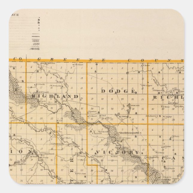Map of Guthrie County, State of Iowa Square Sticker (Front)