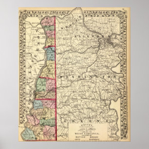 Map of Hancock, Brooke, Ohio, Marshall counties Poster