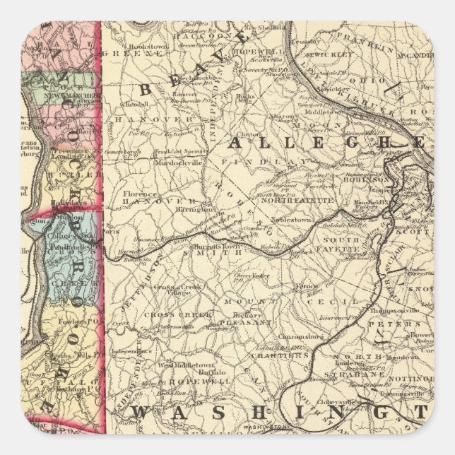 Map of Hancock, Brooke, Ohio, Marshall counties Square Sticker (Front)