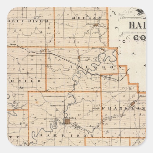 Map of Harrison County Square Sticker (Front)