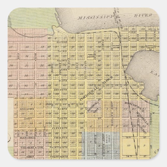 Map of Hastings, Dakota County, Minnesota Square Sticker (Front)