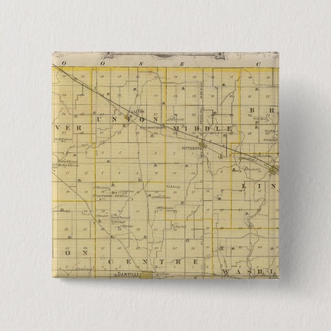 Map of Hendricks County 2 Inch Square Button (Front)