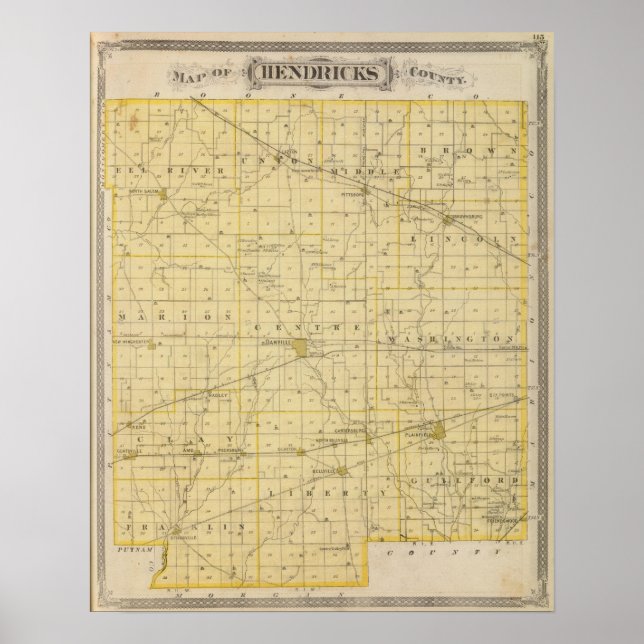 Map of Hendricks County Poster (Front)