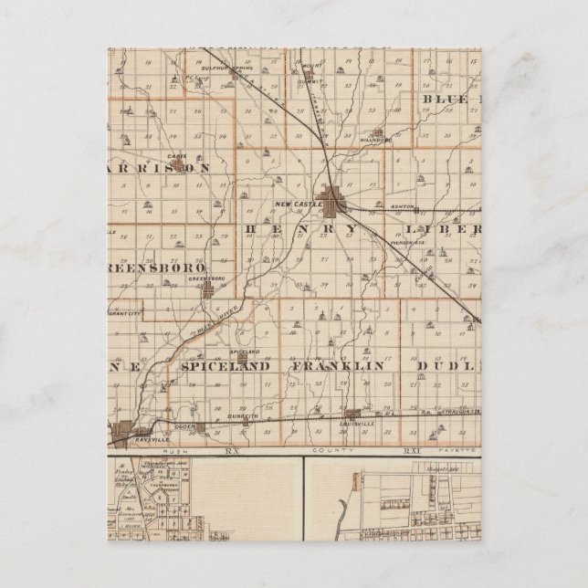 Map of Henry County with New Castle, Knightstown Postcard (Front)