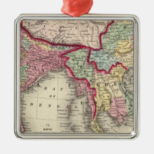 Map Of Hindoostan, Farther India, China, and Tibet Metal Ornament