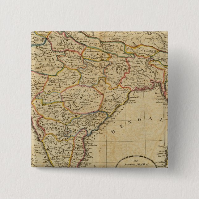 Map of Hindostan or India 2 Inch Square Button (Front)