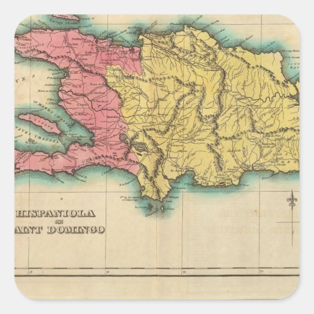 Map Of Hispaniola, Or St Domingo Square Sticker (Front)