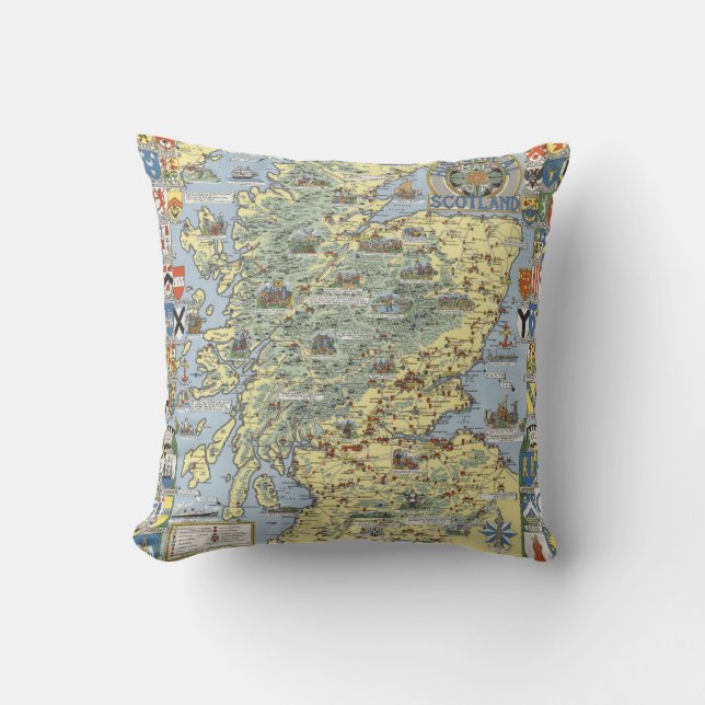 Map of Historical Scotland Throw Pillow (Front)