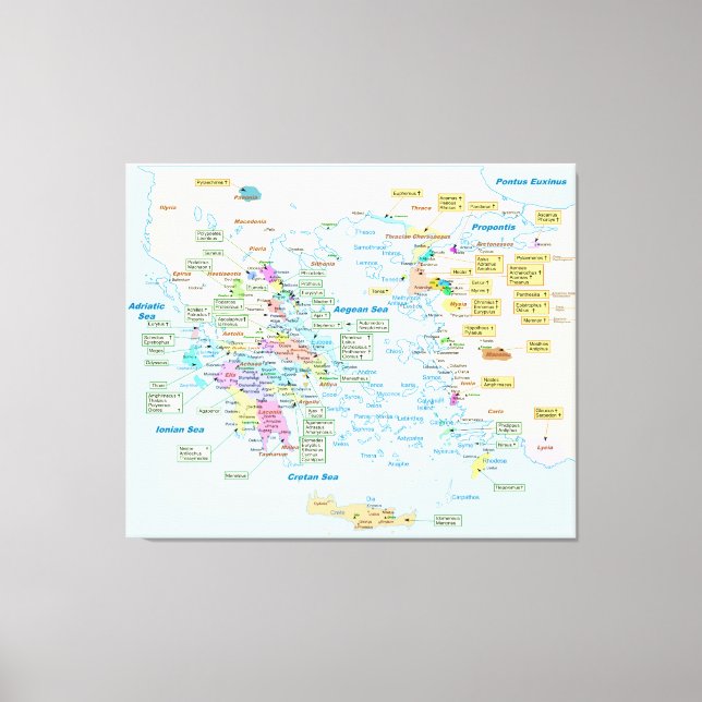 Map of Homeric Era Greece with English labels Canvas Print (Front)