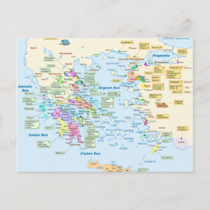 Map of Homeric Era Greece with English labels Postcard
