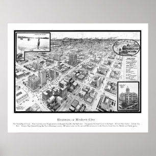 Map of Houston, TX from 1912 Poster