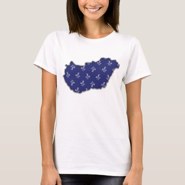 Map of Hungary from Blue-Dye Folk Art Pattern T-Shirt (Front)