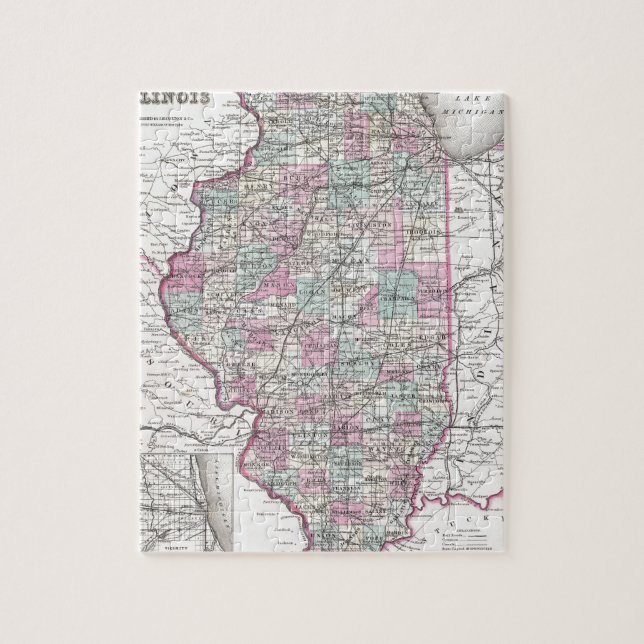 Map of Illinois, Joseph Hutchins Colton Jigsaw Puzzle (Vertical)