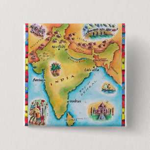 Map of India 2 Inch Square Button