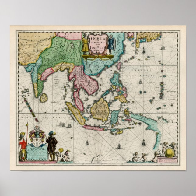 Map of India and Far East, 1642 Map Poster (Front)