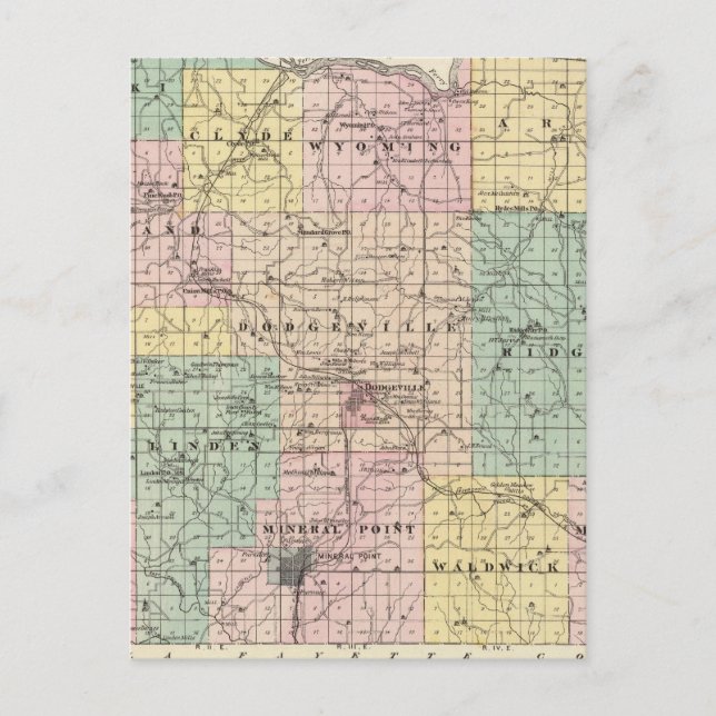 Map of Iowa County, State of Wisconsin Postcard (Front)