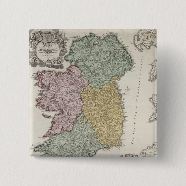 Map of Ireland showing the Provinces of Ulster 2 Inch Square Button (Front)