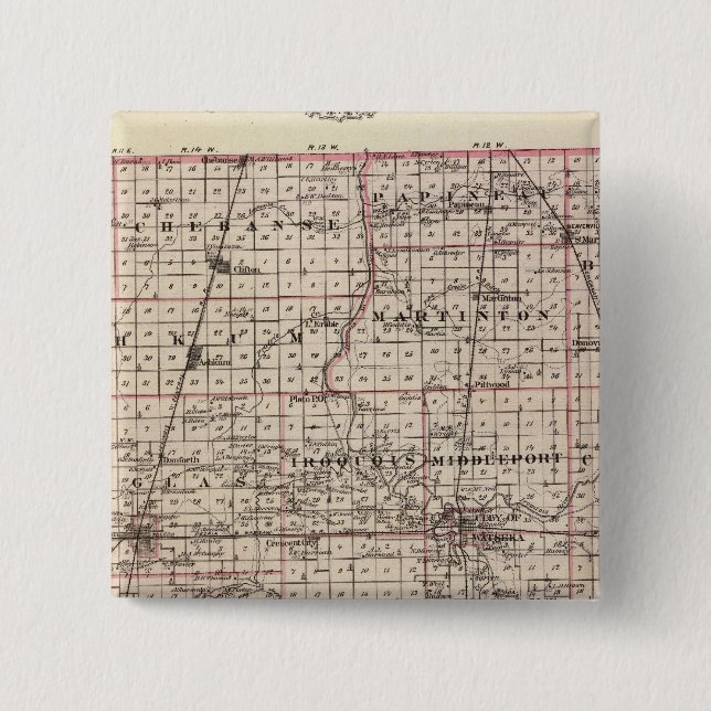 Map of Iroquois County 2 Inch Square Button (Front)