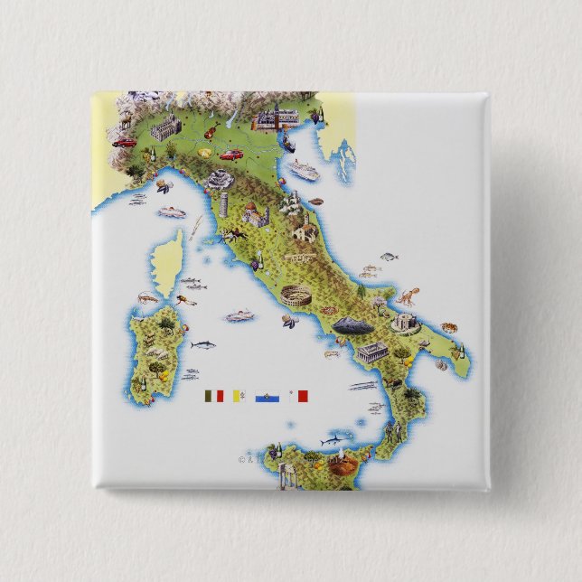 Map of Italy 2 Inch Square Button (Front)