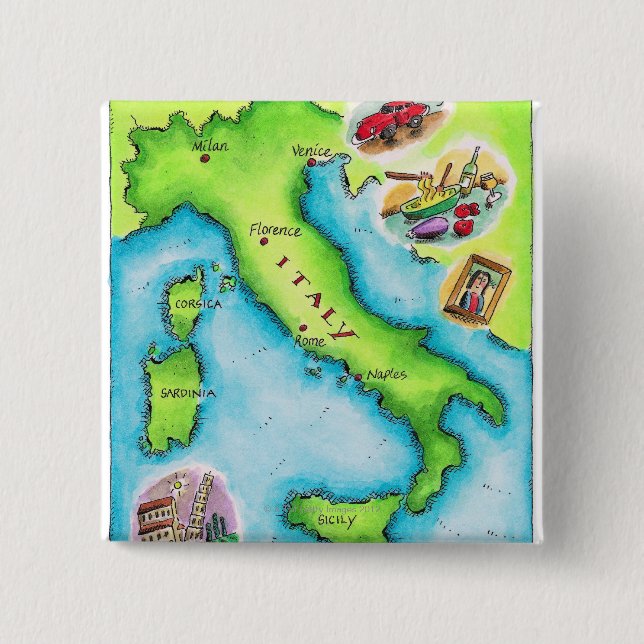 Map of Italy 2 Inch Square Button (Front)