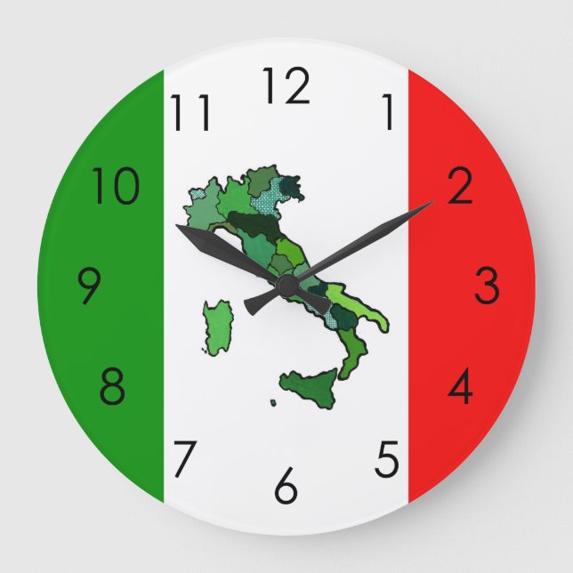 Map of Italy and Italian Flag Large Clock (Front)