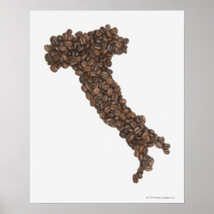 Map of Italy made of Coffee Beans Poster