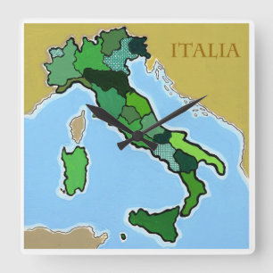 Map of Italy Square Wall Clock