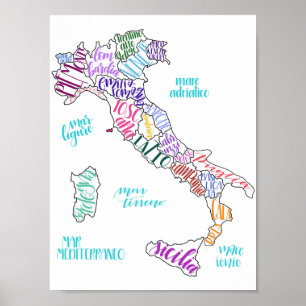 Map of Italy with Regions Poster