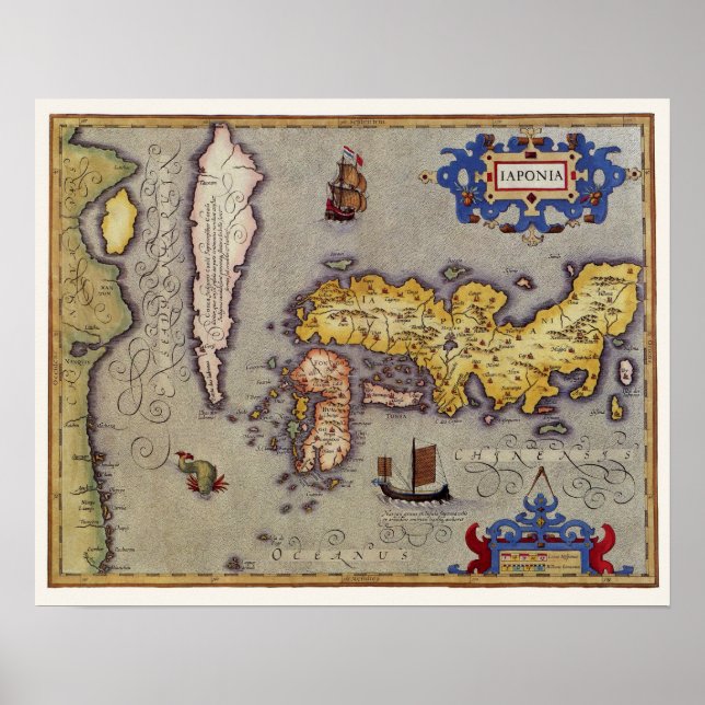 Map of Japan by Mercator and Hondius, 1606 Poster (Front)