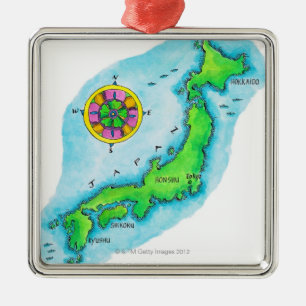 Map of Japan Metal Ornament