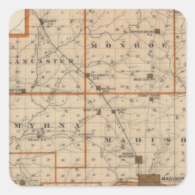 Map of Jefferson County Square Sticker (Front)