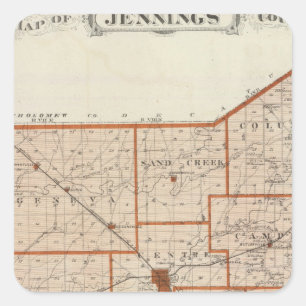 Map of Jennings County Square Sticker