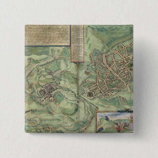 Map of Jerusalem, from 'Civitates Orbis Terrarum' 2 Inch Square Button (Front)
